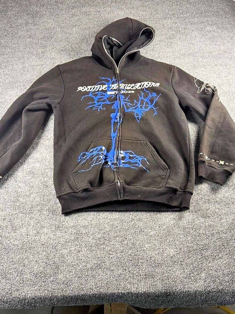 Positive Tribulations Full Zip Hoodie Black Blue Tree